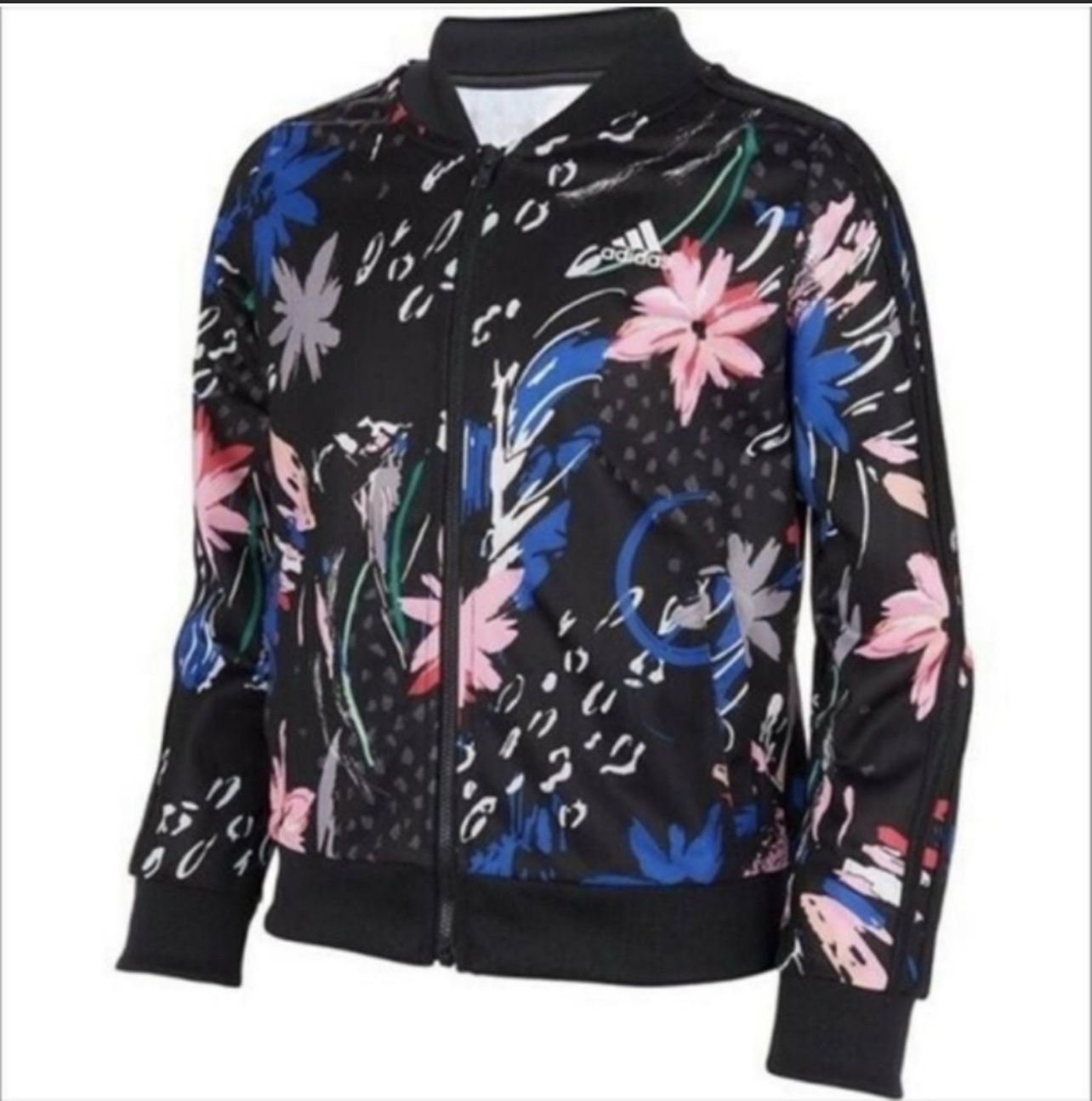 ADIDAS NEW $45 Front Zip Floral Bomber Jacket  Girls M (10-12)