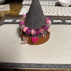 Charm bracelet handmade Pink
