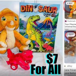 $7 For All Bundle of Universal studios Cera,coloring book,Transforming push & Go Dinosaur Car