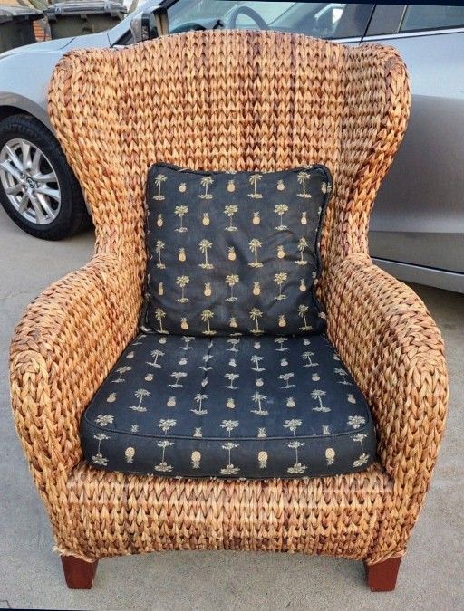 Pottery Barn Woven Natural Seagrass Wingback Chair - Rattan Wicker