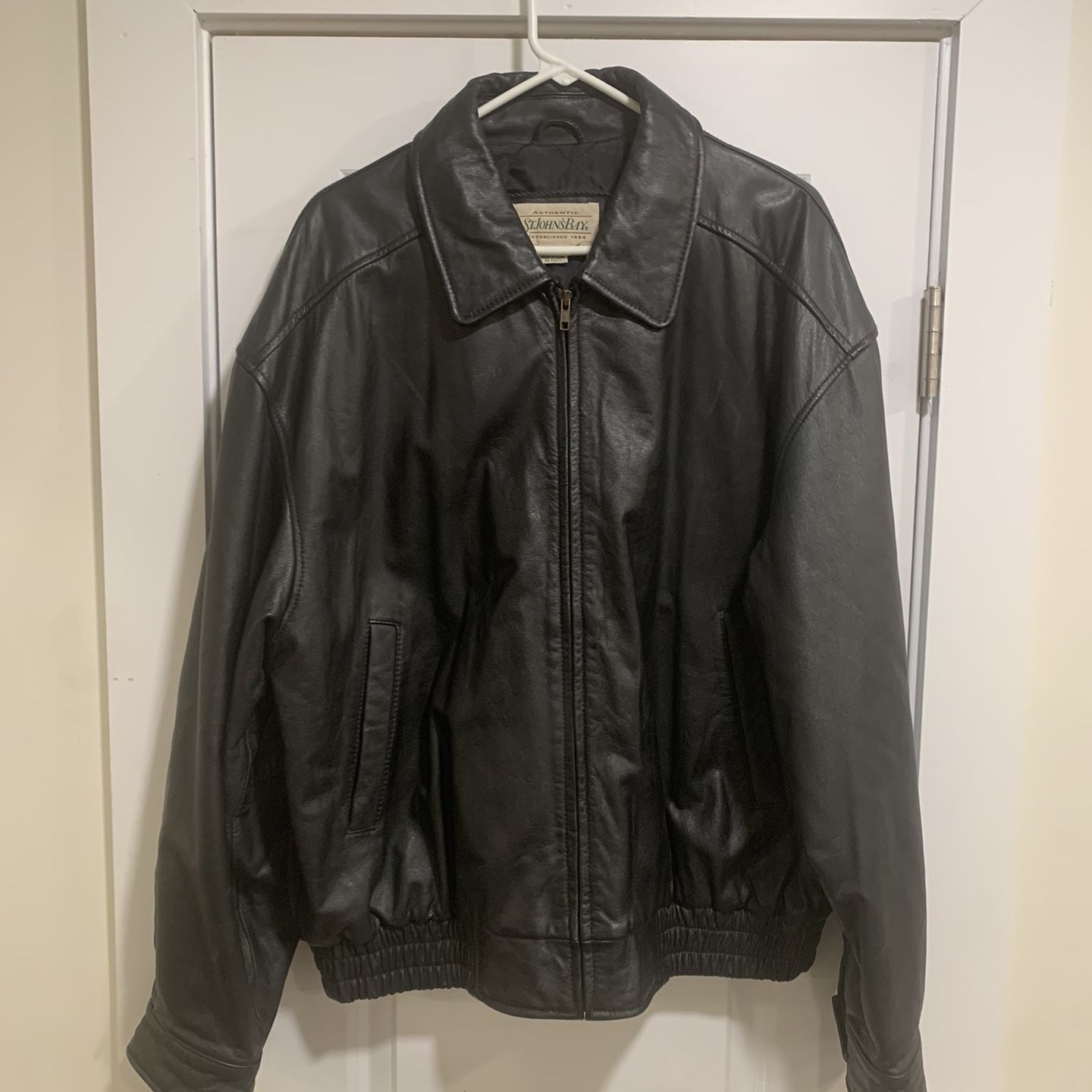 Vintage St. Johns Bay Black Genuine Leather Bomber Coat