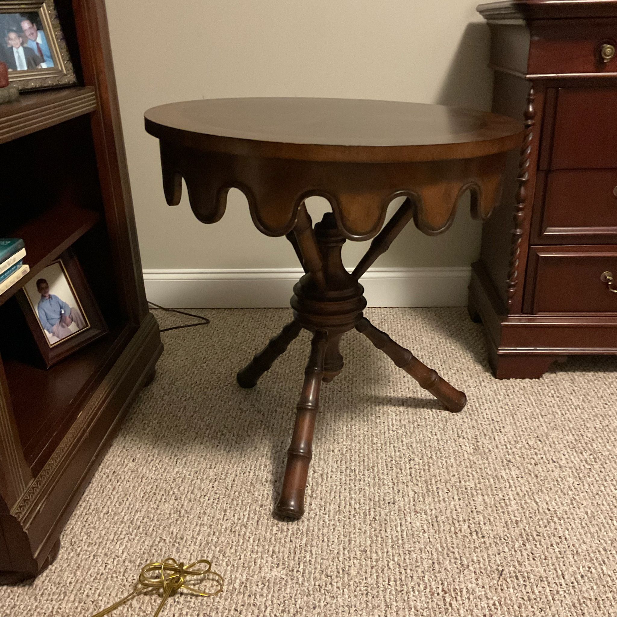 Round Dark Wood End Table