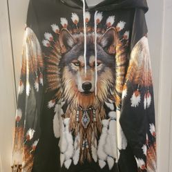 Brand New Wolf Feather  Hoodie Size 2XL 90% Polyester 10% Spandex
