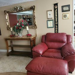 burgandy/ Red  Leather Chair& Ottoman 