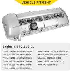 Aluminum Valve Cover Kit with Gasket & Oil Bolts & Seals Compatible with 09/2002-2006 BMW E39 E46 E53 E60 E83 325i 325ci 325xi 330i 330ci 330xi 525i 5
