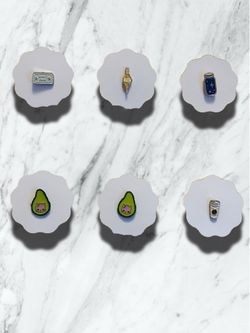 Set of 6 Multicolor Enamel Cartoon Food & Drink Pins, Asymmetrical Design