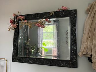Large Wall Mirror with Black Carved Frame