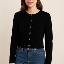 Midnight Ribbed Button Cardigan