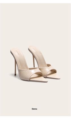 PrettyLittleThing Croc Pu Point Toe High Stiletto Heeled Mules - Cream (US9)