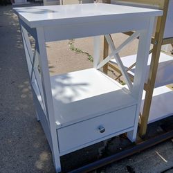 Bedside Table with Shelf and Drawer Wooden Bedside Cabinet Nightstand End Table with Open Front Storage for Bedroom Living Room (White Lower Drawer)