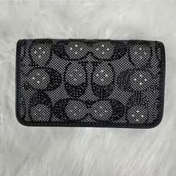 Coach Essetail small crystal signature jacquard wallet