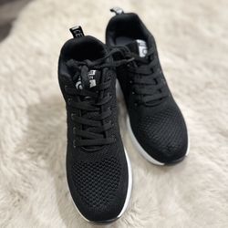 Womens Black Sneakers, Wedge Inner Heightening Sneakers 6 / 6.5