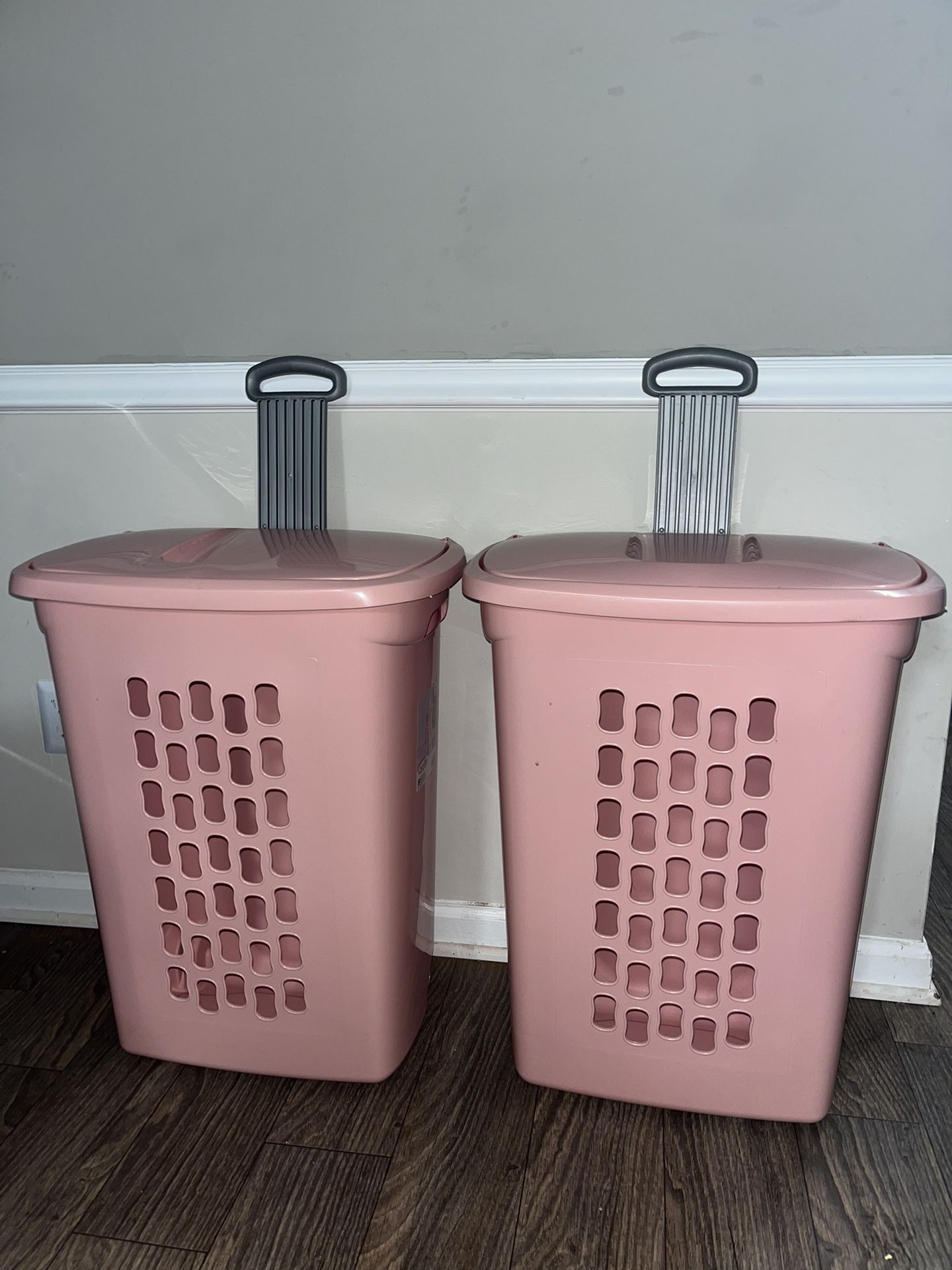 Plastic Laundry Hamper, Blush Pink, Set of 2