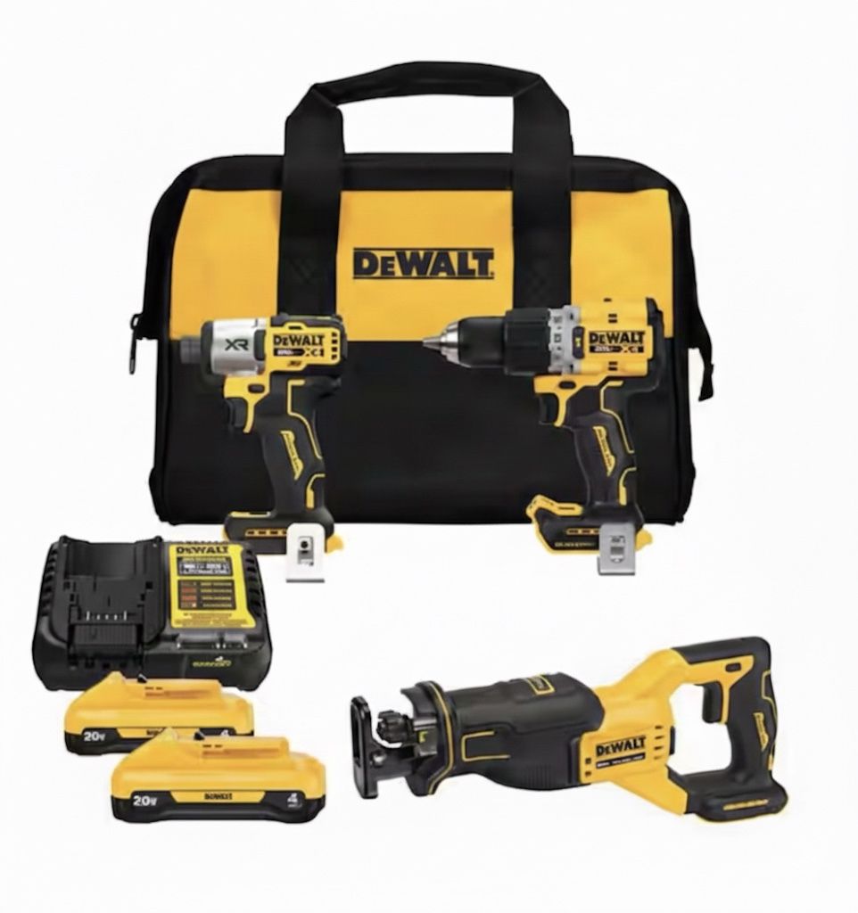 BRAND NEW DEWALT 20V XR Brushless Combo – 3 Tools + 2×4.0Ah Batteries + Fast Charger – $350
