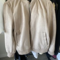 Mens Tan Faux Suede Bomber Jacket Size m 