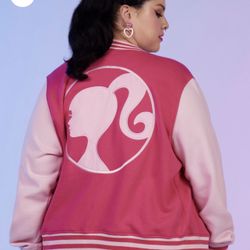 Barbie Embroidered Women's Varsity Jacket Pink Fleece Size 2XL NEW NWT