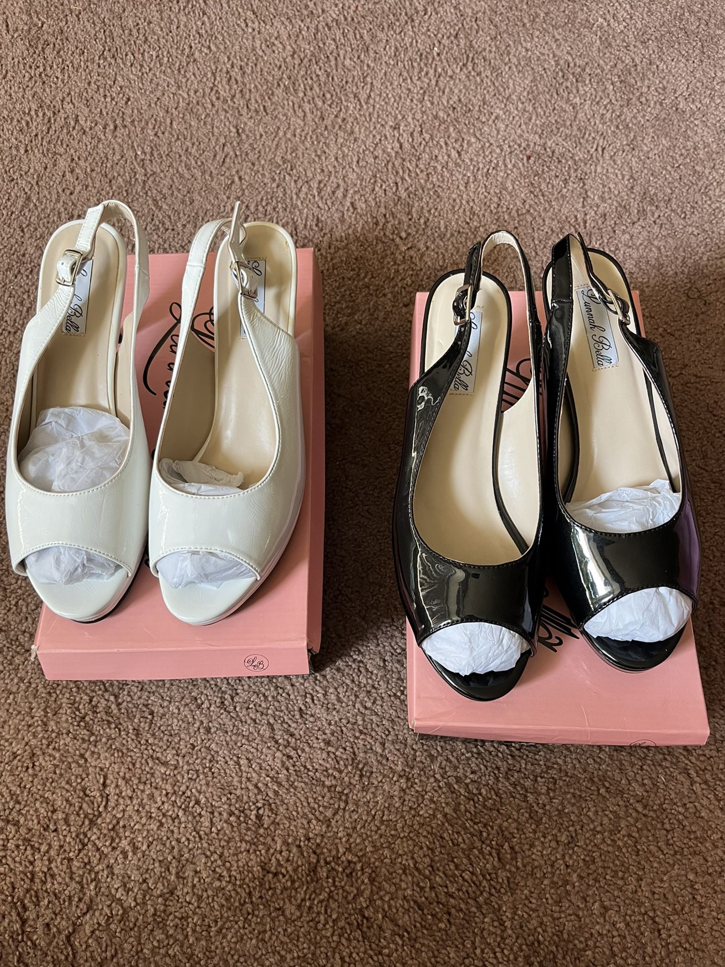 Women Dress Shoes White Soft Leather)B.Patent leather Size 9W..1 1/2  or 2 Inch Heel White New Never Worn..Black Pair Worn Once $40 Each..Both For $60
