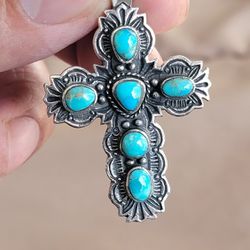 Native Turquoise Sterling Cross Pendant 