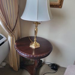 Wooden Side Table And Lamp