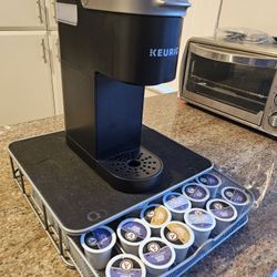 Keurig K-Mini single serve coffee maker, a mesh K-Cup pod storage drawer