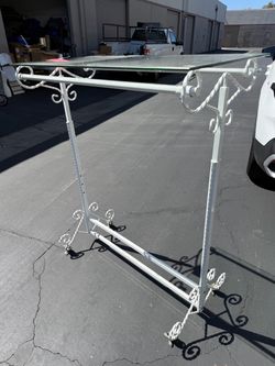 White Wrought Iron Glass Top clothing rack