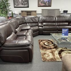 Brown Leather Sofa Sectional 4x Recliners
