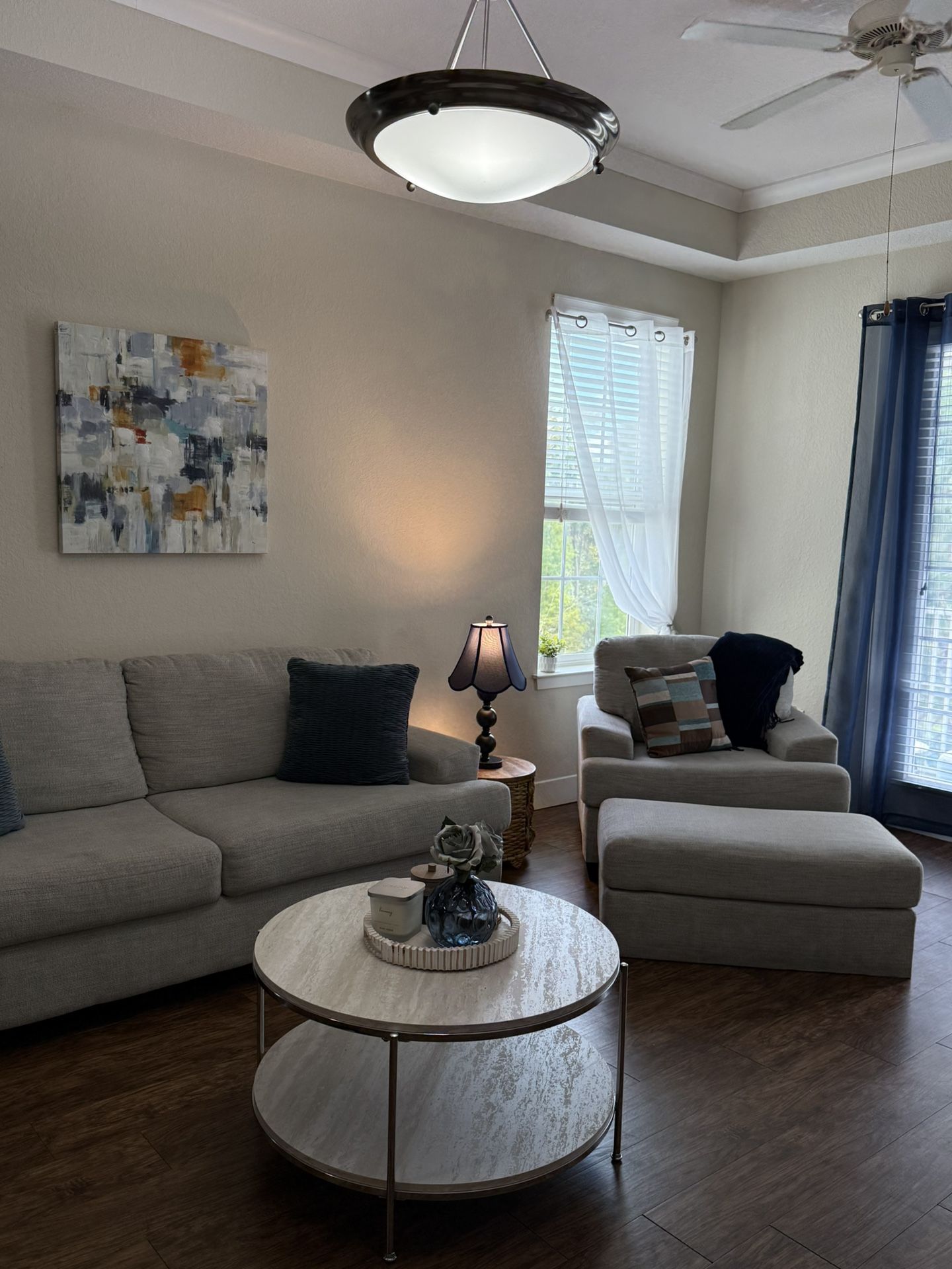 Beige Couch & Chair With Ottoman