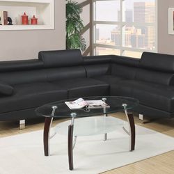 Black Faux Leather Sectional Sofa (Free Delivery)