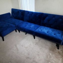 Blue Velvet Sectional - Sleeper Sofa