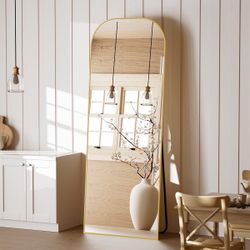 Koonmi Full Length Mirror, 56"x21" Mirror Full Length with Stand, Gold Wall Full Body Mirror, Rounded Top Floor Mirror with Aluminum Alloy Frame for B