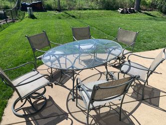 Vintage Brown Jordan “Roma Sling” Aluminum Outdoor Patio Table & 6 Chairs