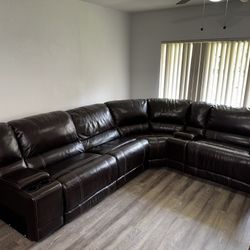 Leather Reclining Sectional Couch Sofa
