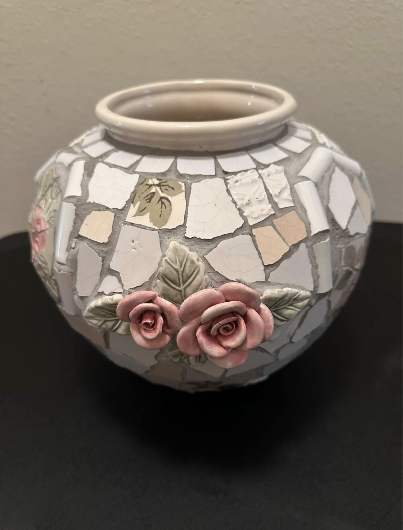 Mosaic Rose Ceramic Vase 9 1/2” tall