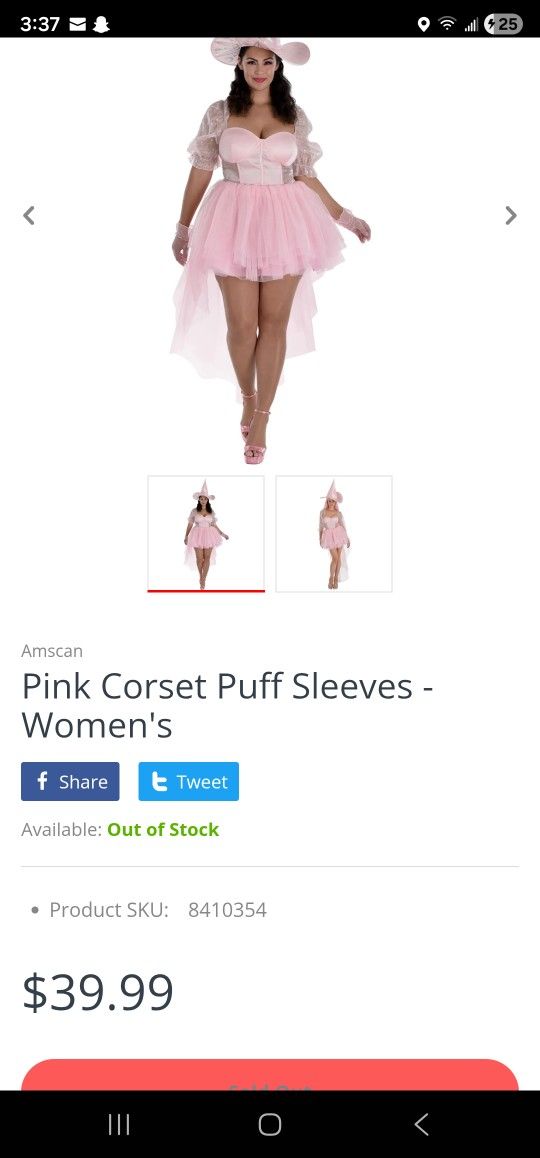 New - Puff Sleeve Corset Top Pink Fancy Adult Costume Size XXL