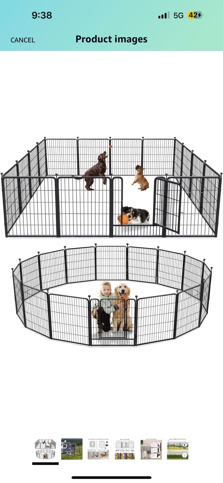 Dog Playpen Outdoor 32" Height Foldable 16 Panels Metal Portable Dog Pens Indoor Anti-Rust Exercise Dog Fence with Doors for Large/Medium/Small Pets P