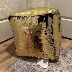 Sequined Ottoman Chair | Accent |  Big Square Pillow | Gold And Black