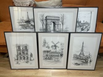 Paris Landmark Art Framed 22x16in Sketches