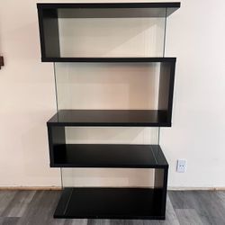 Modern Asymmetrical Glass & Wood Display Shelf – 60” x 36” x 16”