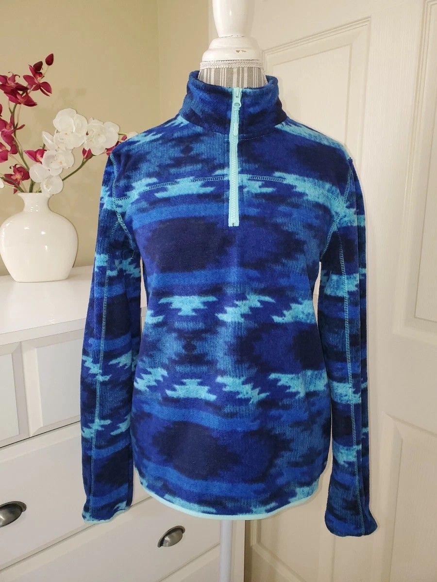 Aeropostale Aqua Blue Geometric Print Half Zip Fleece Sweatshirt Pullover Women's Size S Small SP