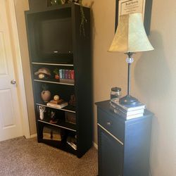 Black Bookcase And Matching Cabinet 