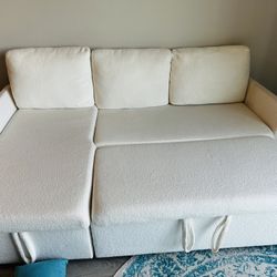 Off White Sofa With Chaise Opens Up Into Full Bed! 