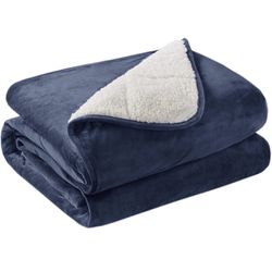 15 lb Weighted Blanket, Fuzzy Soft Sherpa Fleece 60x80 Inch, Navy Blue 