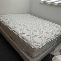 Queen Mattress Set with Box Spring & Frame – Good Condition