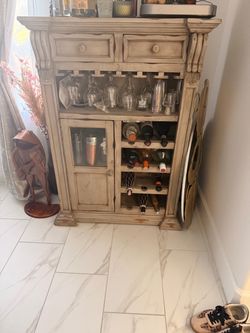 Rustic Wood Wine Cabinet with Glass Rack