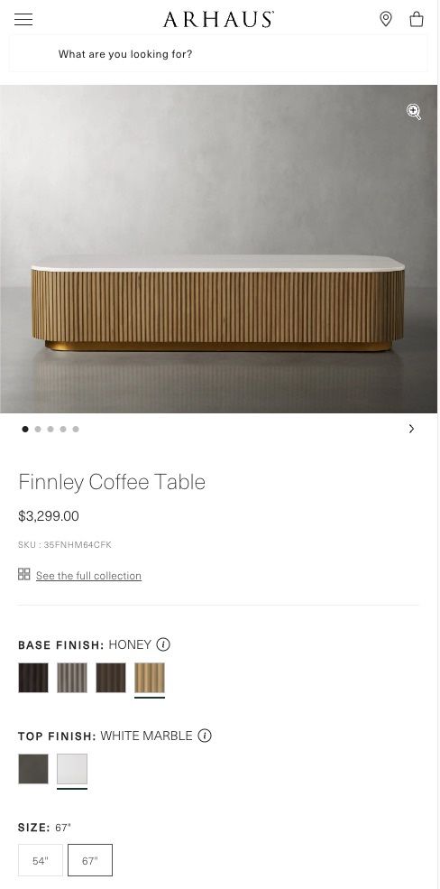 Arhaus Finnley Coffee Table Dupe - 67” - Honey Oak w Natural Marble Top