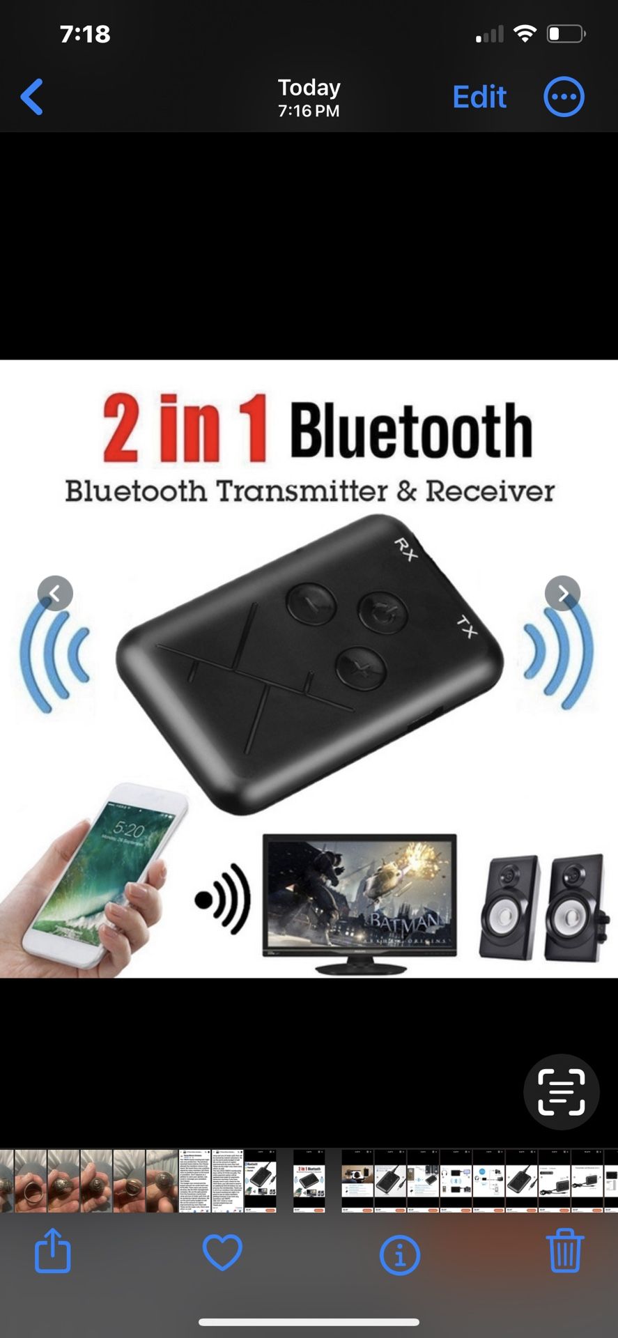2in1 Bluetooth Transmitter Receiver 3.5mm Stereo Wireless , built in 200mAh Battery, Music Audio Cable Dongle Bluetooth V4.2 Adapter for TV DVD Mp3 PC