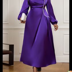 WOMEN’S SIZE 1X (US 14W-16W) BEAUTIFUL DEEP PURPLE MAXI DRESS-NEW, NEVER WORN