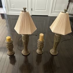 Set of 2 Lamps + 2 Decorative Candle Holders 