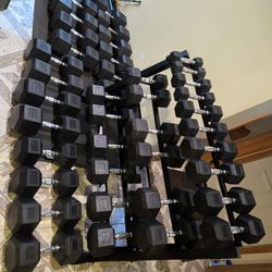 5lb Thru 100lb Rubber Hex Dumbbell Set 