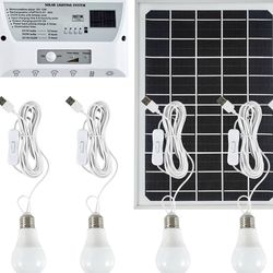 Solar Powered Indoor & Outdoor Pendant Lights with 4 LED Bulbs, Each 5m Cord, Waterproof, 6000mAh Ba